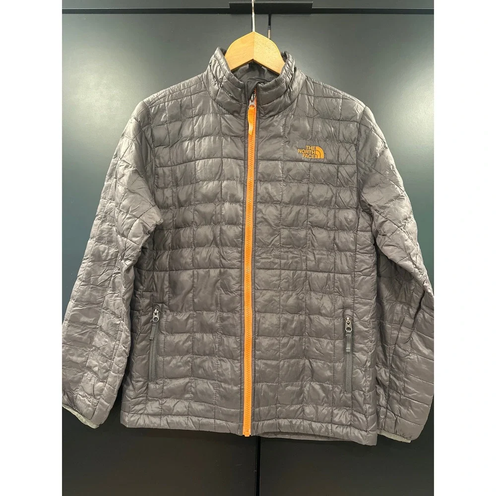 The North Face Boys Thermoball Full Zip Puffer Jacket Gray Orange Size L 14/16